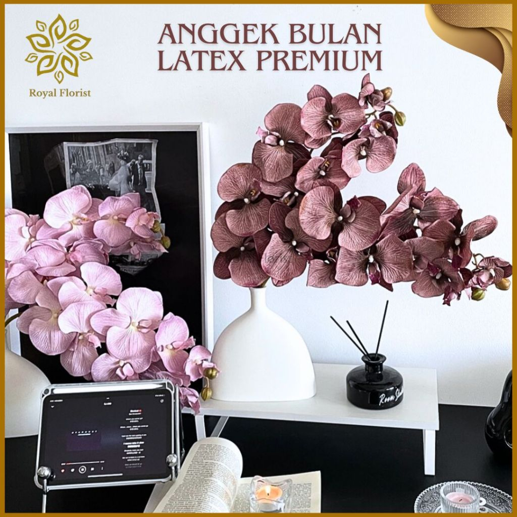 Bunga Anggrek Latex Jumbo 9 Cabang/Bunga Anggrek Artificial Dekorasi Pernikahan| (KN-104)