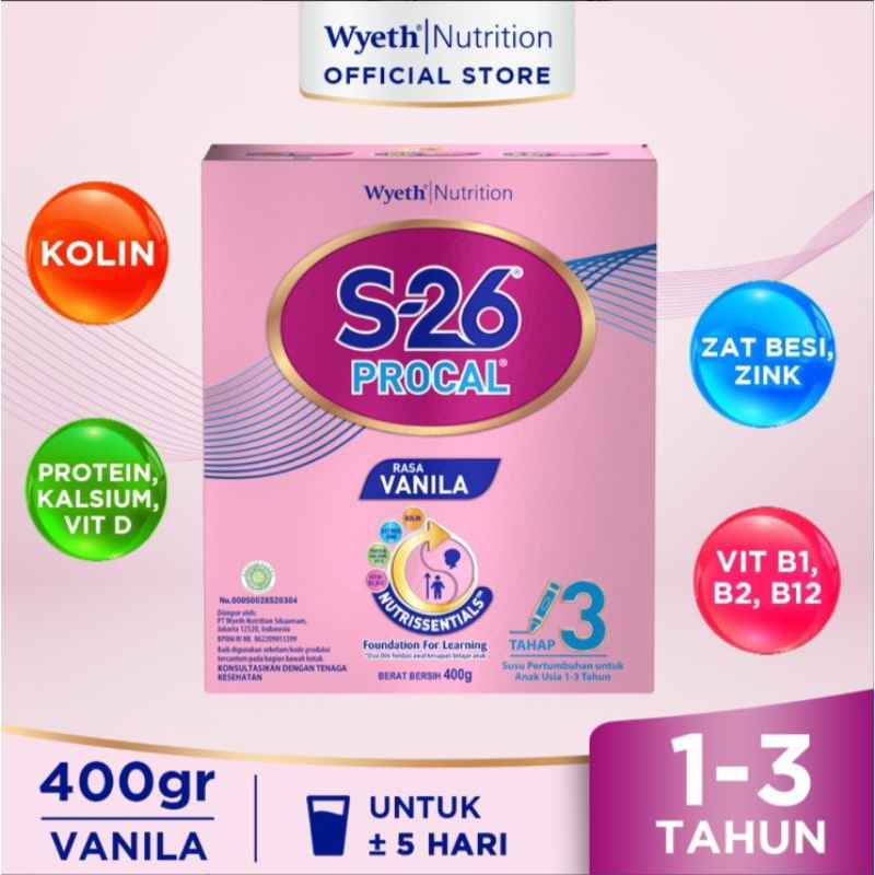 

S-26 Procal Tahap 3 Susu Pertumbuhan Anak 1-3 Tahun Vanila 400 g
