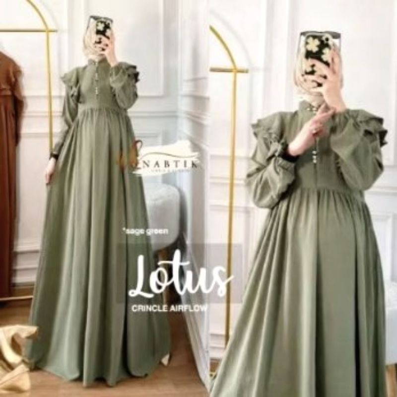 Gamis lotus cringkle airflow LD 115/gamis kancing ruffle Busui premium quality