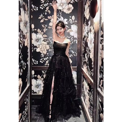 Black New Light Luxury Minority Tube Top Adult Ceremony Formal Dress