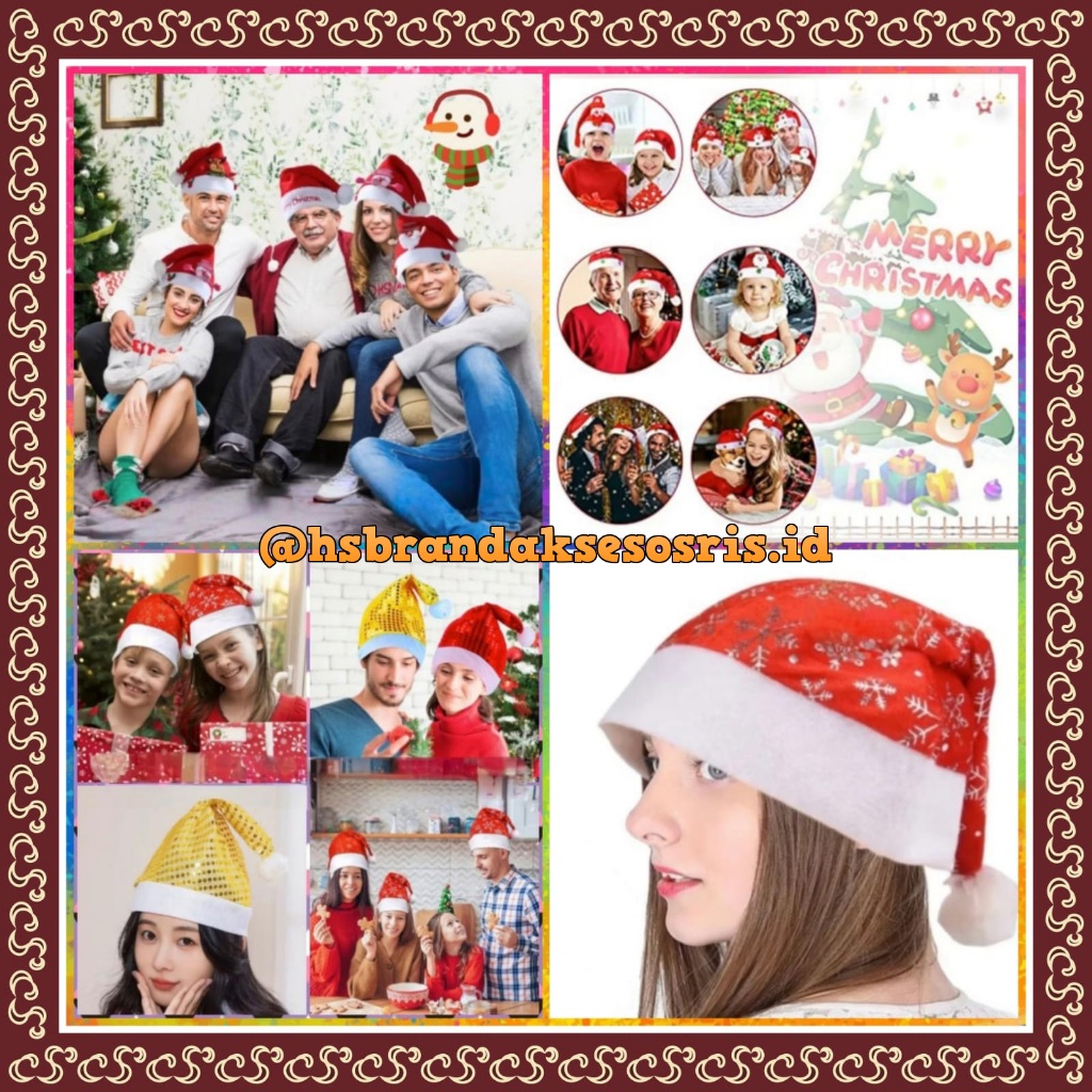 TOPI NATAL DEWASA PREMIUM BAHAN LEMBUT NON LED / TOPI NATAL POLOS / TOPI NATAL SABLON / TOPI NATAL 3