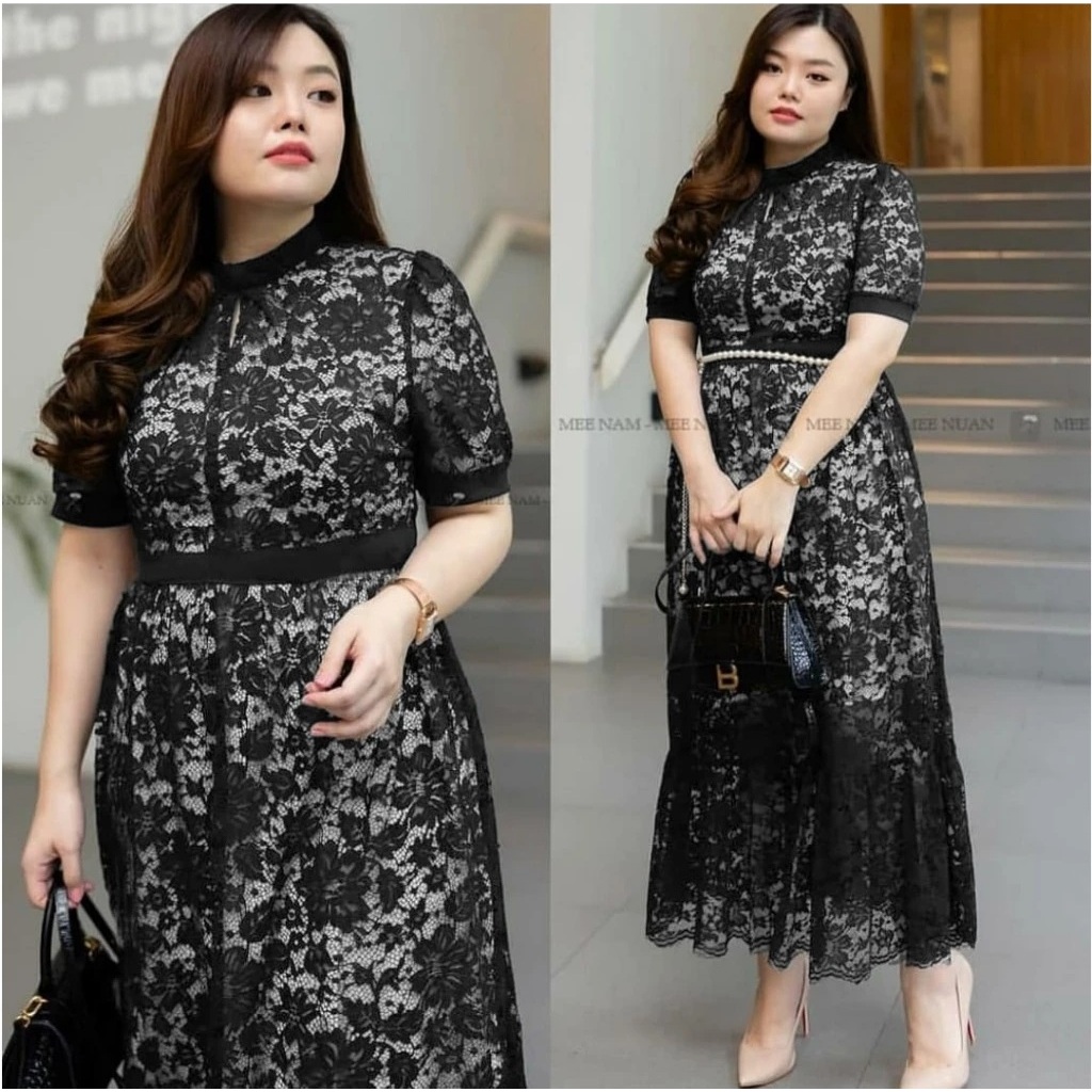 Dress Big Size Brukat Jumbo Dres Brokat XXL Bigsize XXXL Dress Natal Imlek Murah Baju Dress Kondanga