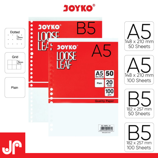 

JOYKO LOOSE LEAF A5 B5 PLAIN DOTTED GRID / KERTAS REFILL FILE BINDER JOYKO / ISI ULANG FILE BINDER 50 100 LEMBAR