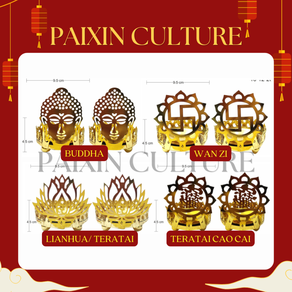 Tempat Lilin Teratai Buddha Altar Sembahyang Kuningan Gold Emas