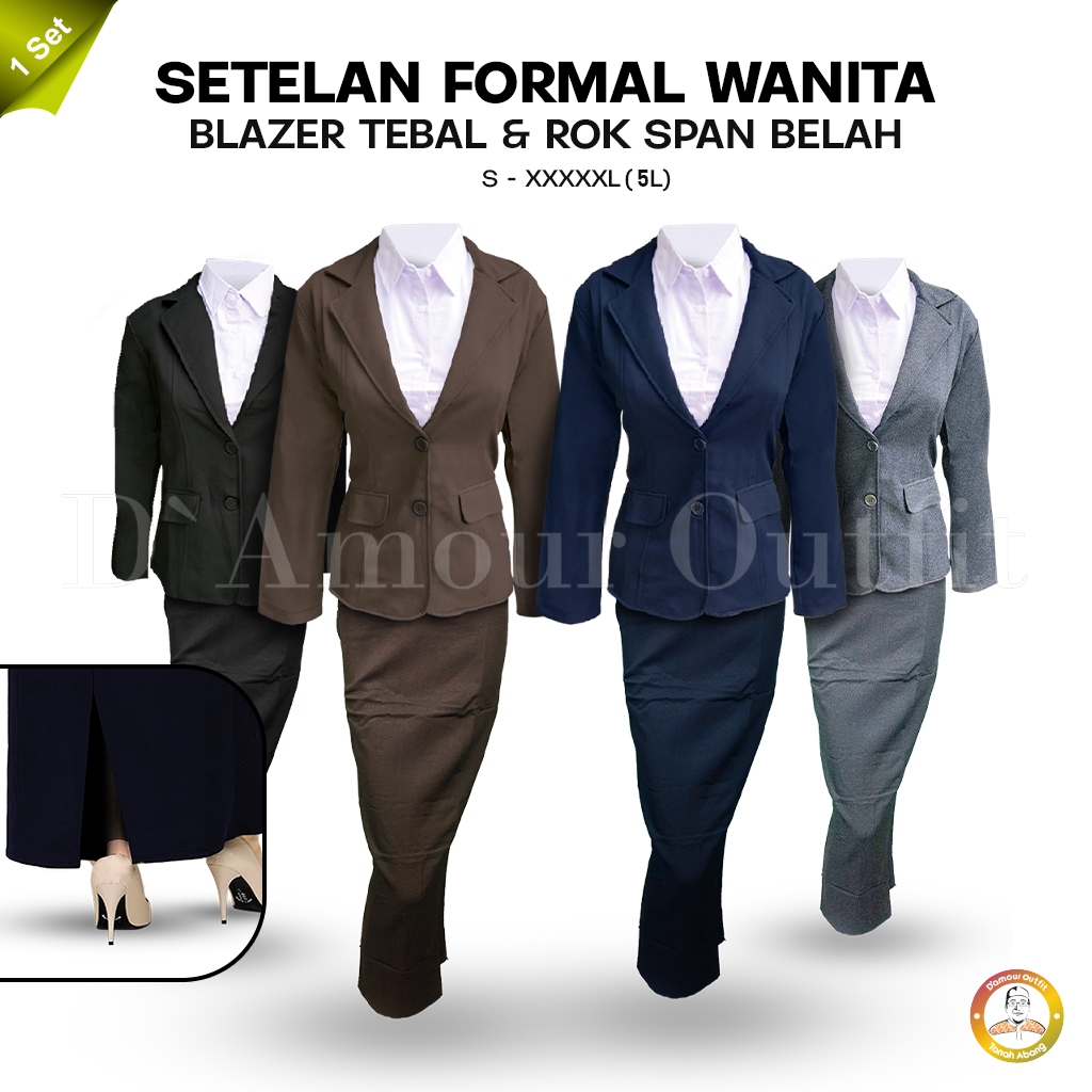 Setelan Jas Blazer Rok Kerja Span Belah Panjang Wanita Stelan Jas Kerja Kantor Cewe Polos Dewasa Ana