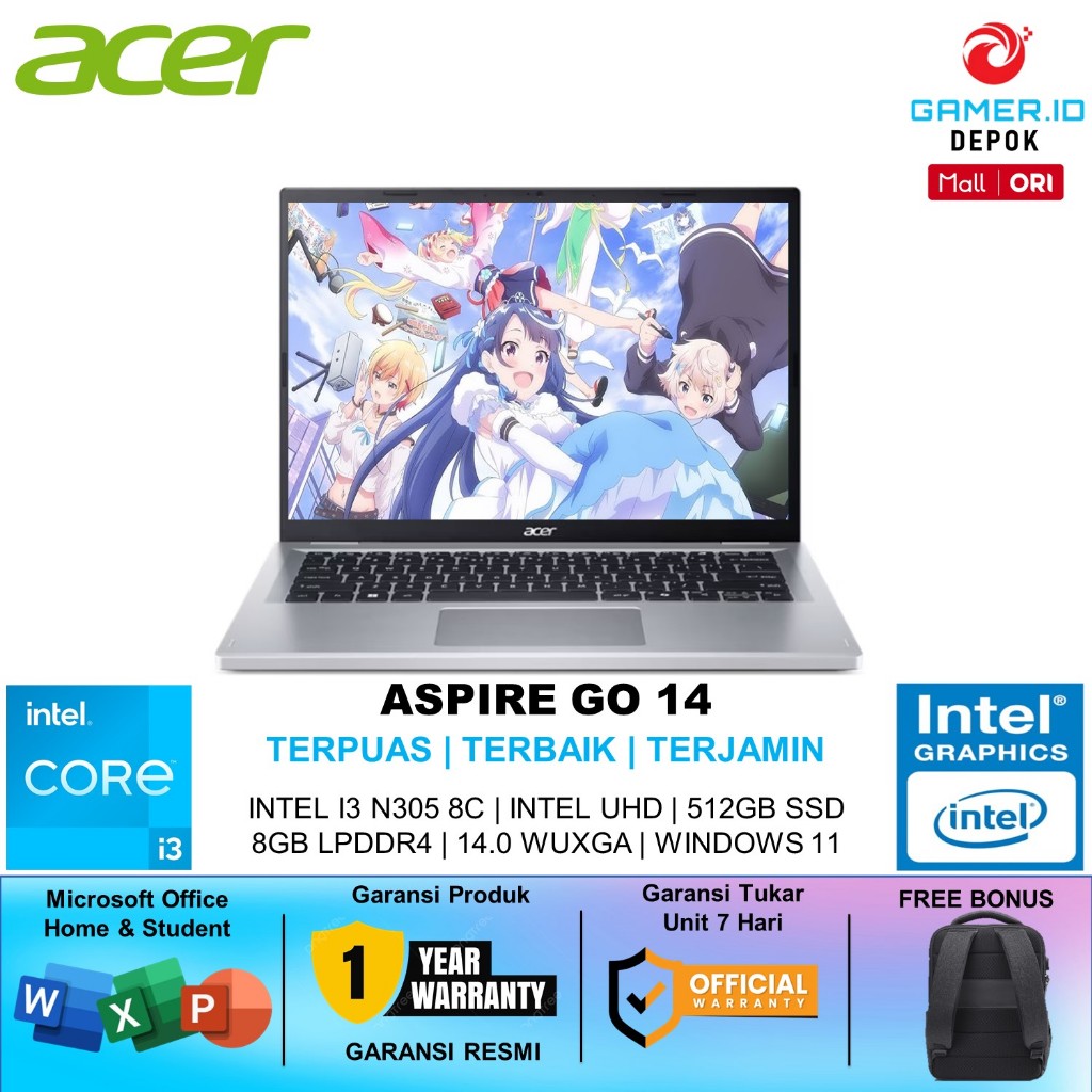 [PAYDAY] LAPTOP ACER ASPIRE GO 14 INTEL I3 N305 8CORE 8GB RAM 512GB SSD WINDOWS 11 OHS