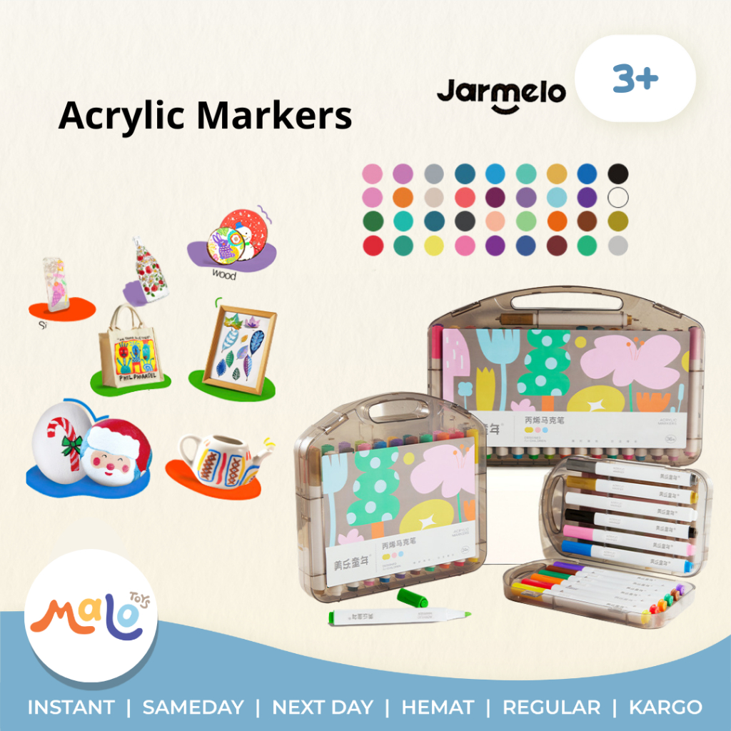 

MALOTOYS - JARMELO Acrylic Markers 12 24 36 Colors Graffiti Painting Color Pen Set Painting Tools Mainan Mewarnai Anak Joan Miro Malo Toys