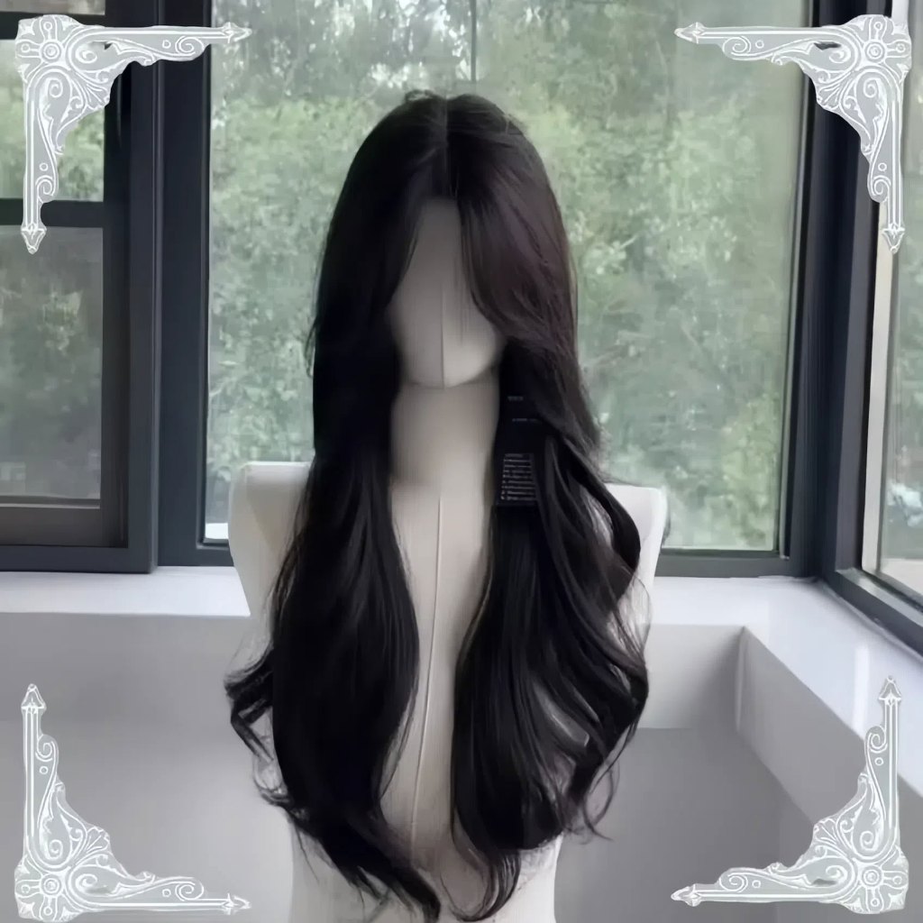 Wig wanita full wig korean style kepala layer wave wig rambut panjang curly 60cm wig labubu wig curl