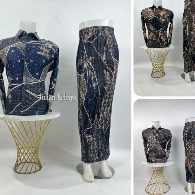 KI3 Couple Rok Dan Kemeja Batik As Navy Mocca Maroon  Baju Couple Batik