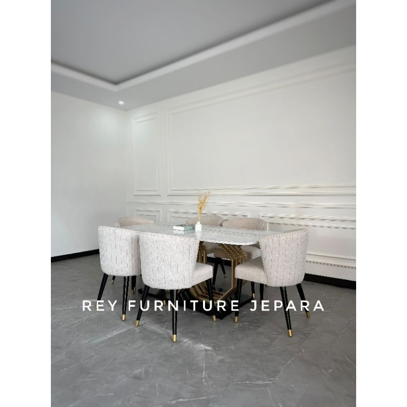 SET MEJA MAKAN MINIMALIS 6 KURSI MODERN MARMER ASLI KAKI BESI, SET KURSI MAKAN MINIMALIS 6 KURSI MAR