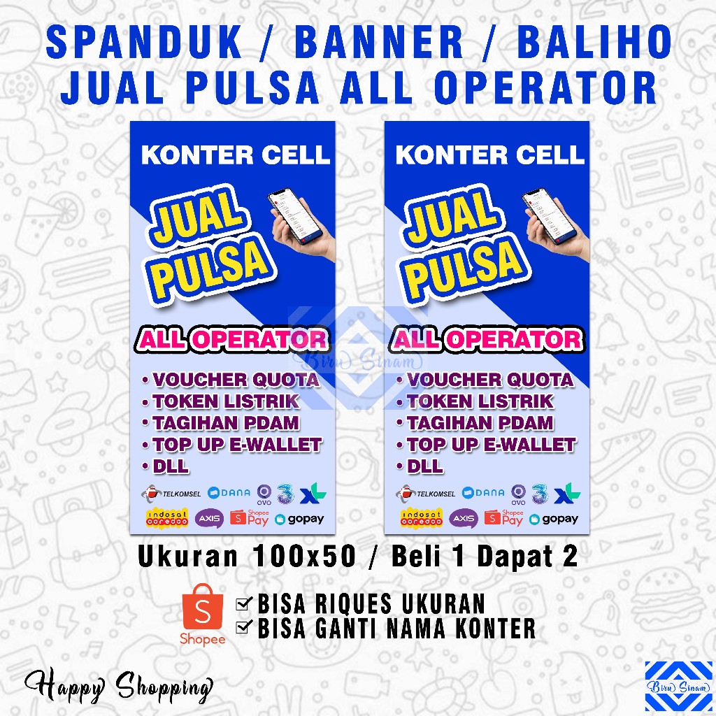 Banner Spanduk JUAL PULSA ALL OPERATOR UKURAN 100X50CM BELI 1 DAPAT 2 MURAHHHH