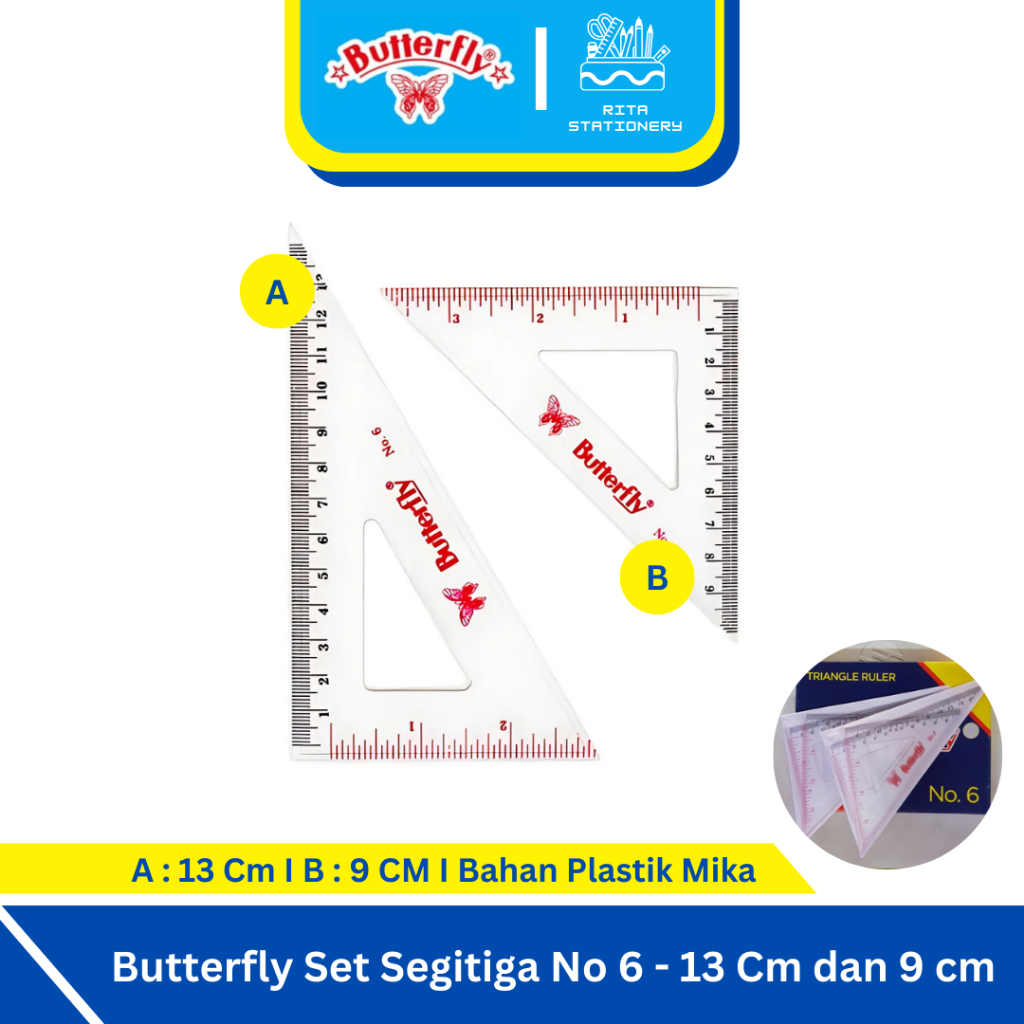

Butterfly Set Segitiga No 6 - 13 Cm dan 9 cm plastik Siku Sama