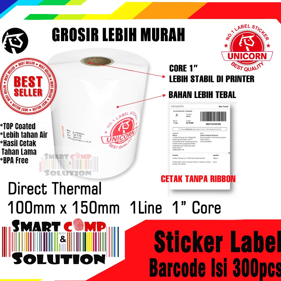 

KODE H87D Stiker Label Resi Alamat Market Place 1x15mm Direct Thermal Isi 3