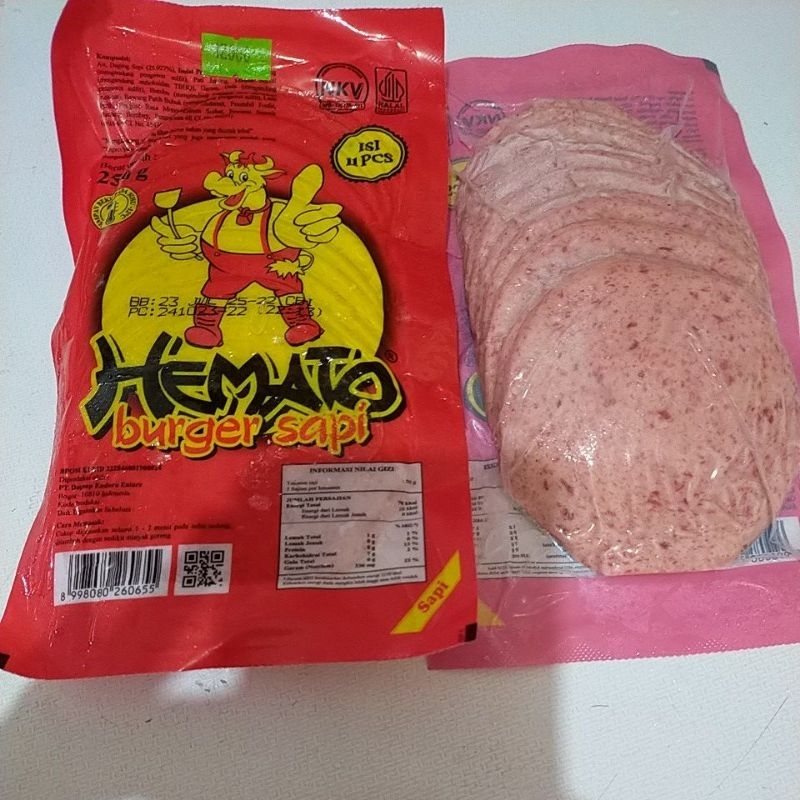 

hemato burger sapi 250gr isi 11pcs