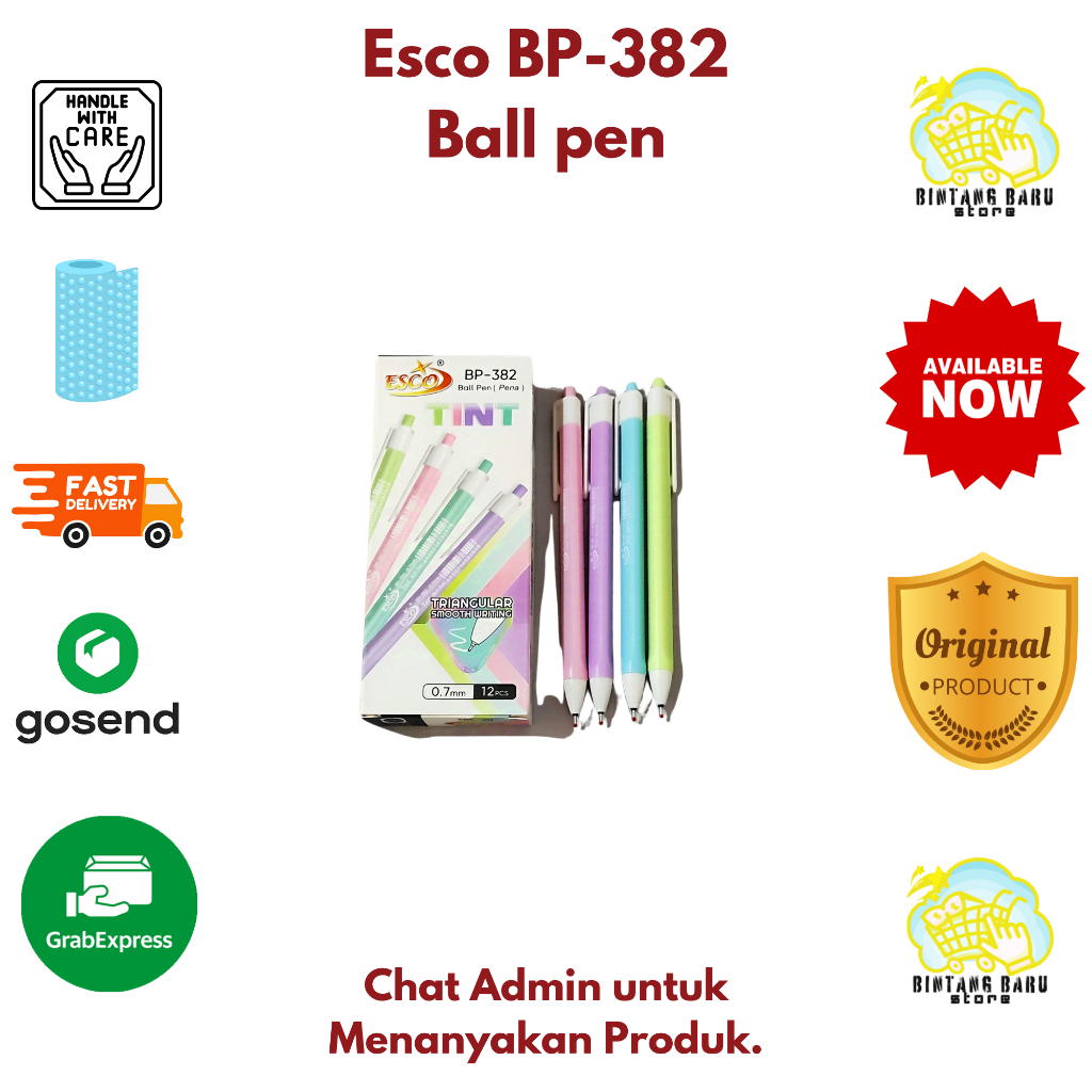 

[HARGA 1 LUSIN] ESCO BP-382 - BALL PEN ESCO TRIANGULAR - TINTA WARNA HITAM
