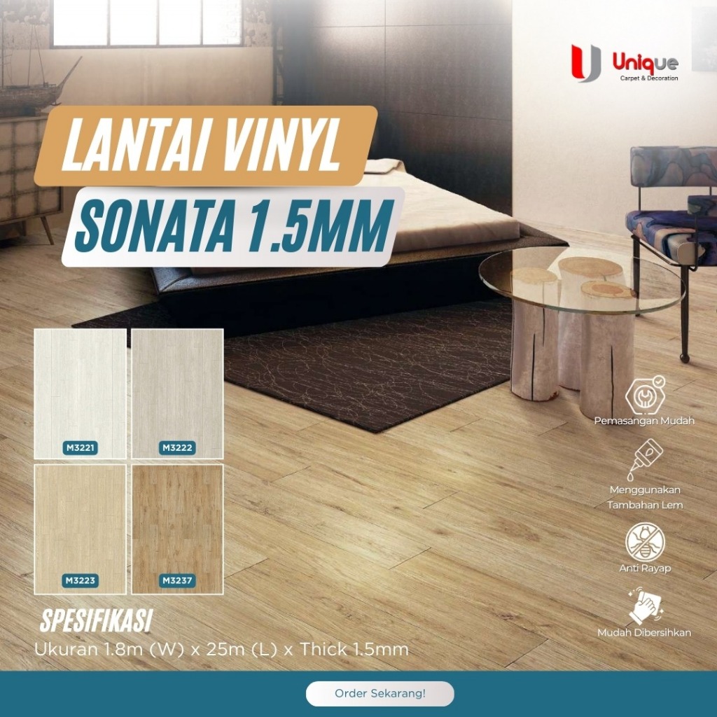 Karpet Vinyl Lantai Murah Motif Kayu / Tebal 1,5mm Vinyl Sonata