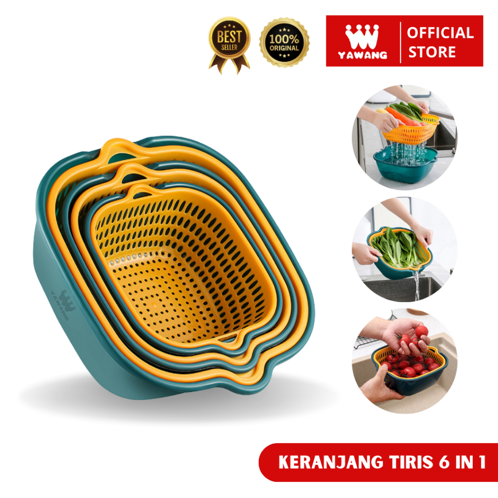 YAWANG Indonesia Baskom pencuci Sayur / Saringan Sayur Buah / Saringan Multifungsi set 6in1 Peniris 