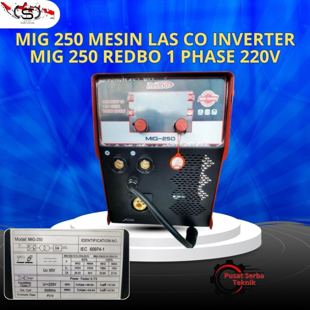 Mesin Travo Las Mig 250A REDBO MIG 250 CO CO2 Gas Gasless IGBT DC Inverter