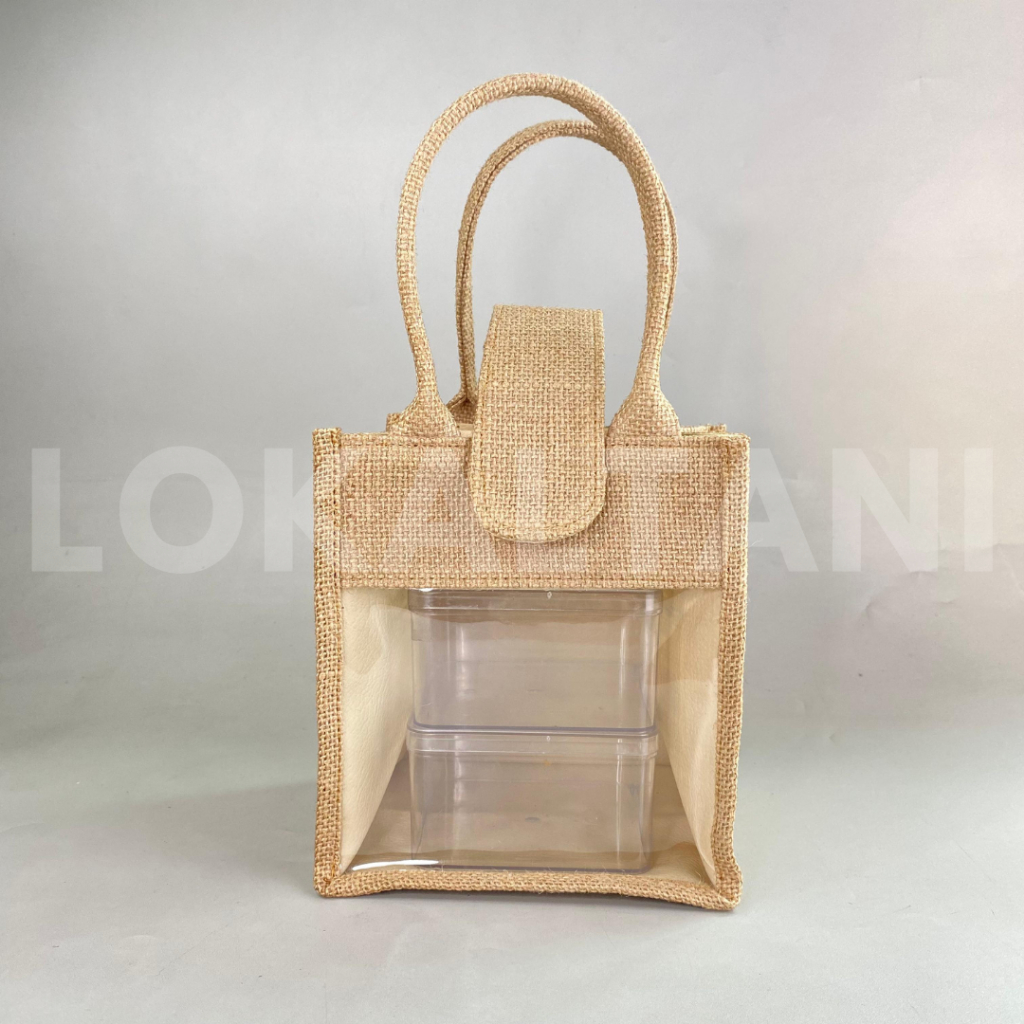 Tas Goni Mika Isi 2 Toples Kue Kering/ Tas Hampers Kue Kering/ Tas Jute Mika/ Tas Jute Premium