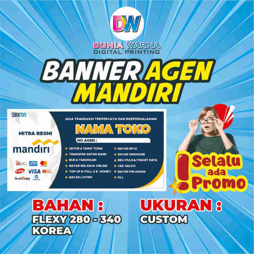 Spanduk Banner Mandiri Agen/ Agen Mandiri, Banner Murah/ Banner custom/ Bisa COD