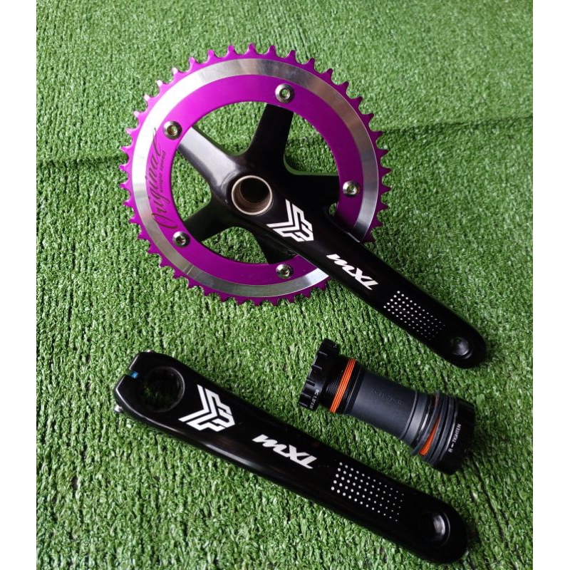 Crankset MXL Original Single Speed 44T Hollowtech2 HT2 Alloy Fixie BMX - Black Ungu