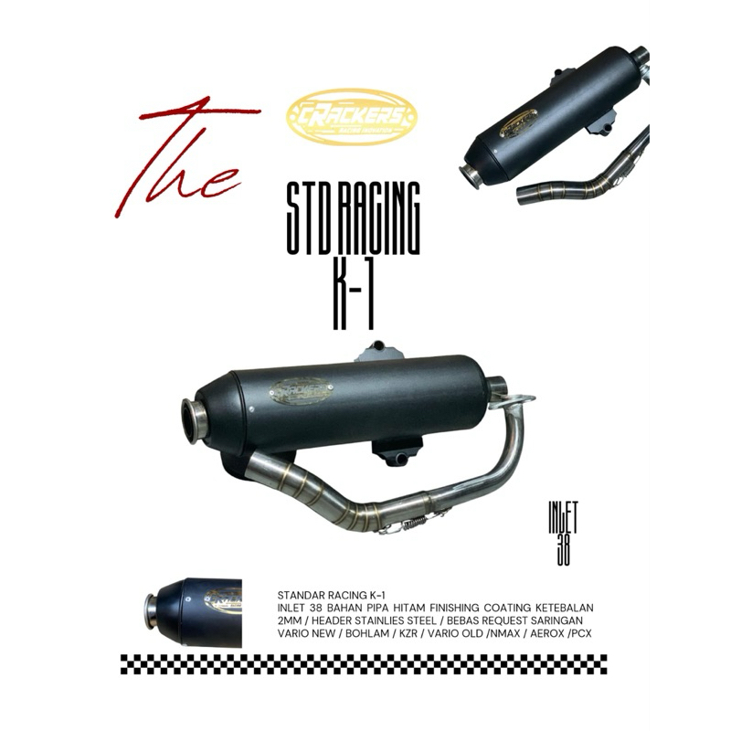 Knalpot Std Racing Crackers K1 Gantungan 2 Vario / Nmax / Aerox / Pcx Dll