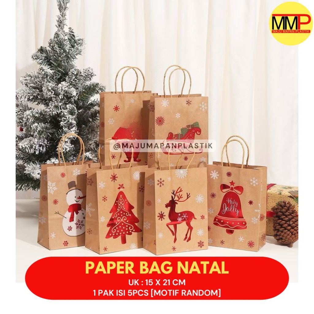 

PAPER BAG NATAL CHRISTMAS KRAFT HAMPERS GOODIE BAG SOUVENIR SNACK CANDY