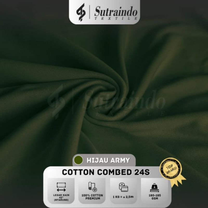 KAIN COTTON COMBED 24S (HIJAU ARMY) PER 0.5 KG