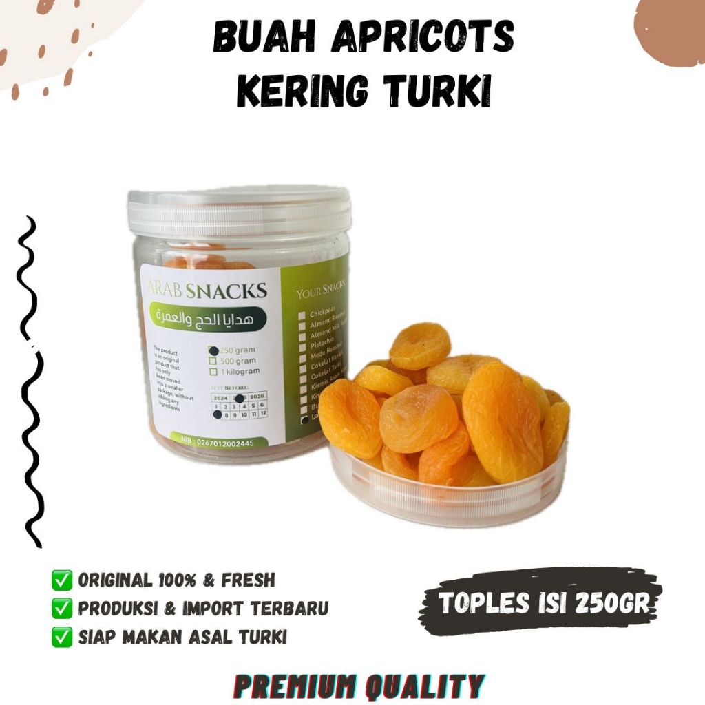 

BUAH APRIKOT KERING 250gr Turki Fresh Premium Whole Pitted Dried Apricot Kayisi Fruit Abrikos