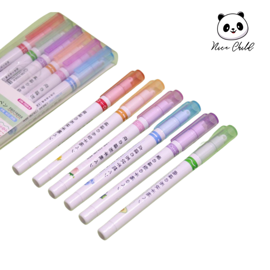 

NICE CHILD Spidol Garis Aesthetic Warna Warni Motif Lucu 1 Set 6 Pcs roller Higlighter