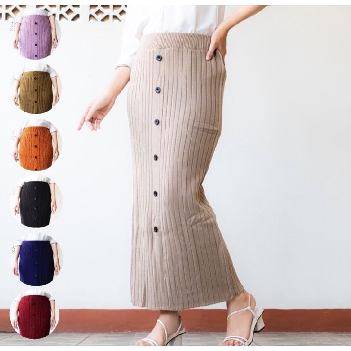 rok span rajut rok rajut panjang terlaris Rok rajut model kancing bahan knit premium