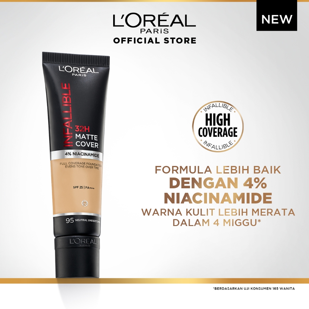 L’Oreal Paris Infallible 32 Hr Matte Cover Liquid Foundation - 30ml (Make Up Loreal Natural Tahan 32