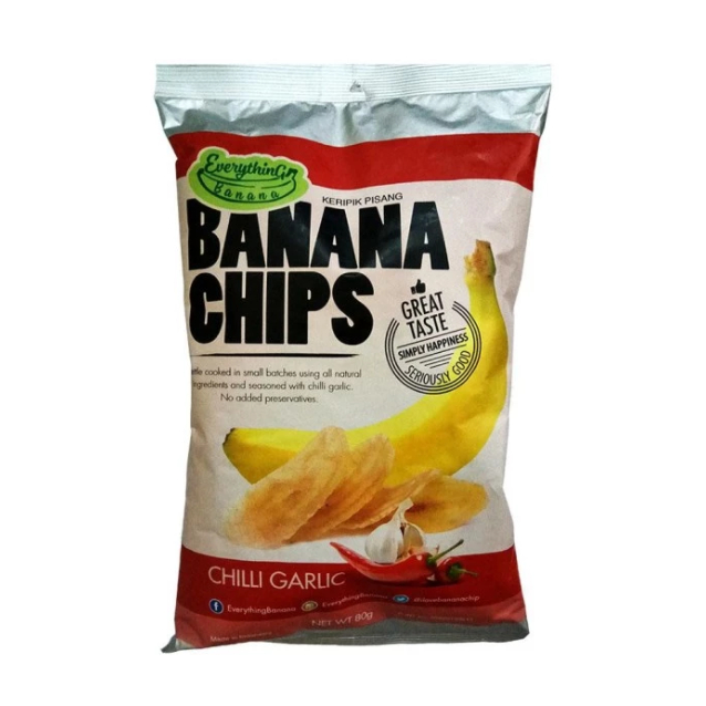 

Keripik Pisang Rasa Chilli Garlic Merk EVERYTHING BANANA CHIPS