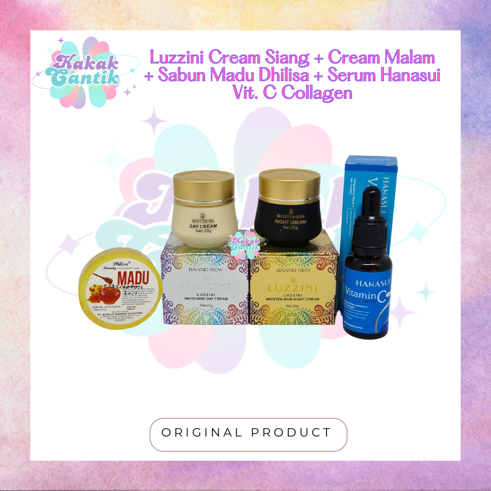 LUZZINI Cream Siang Dan Malam + Sabun Madu Dhilisa, Serum Hanasui Vit c