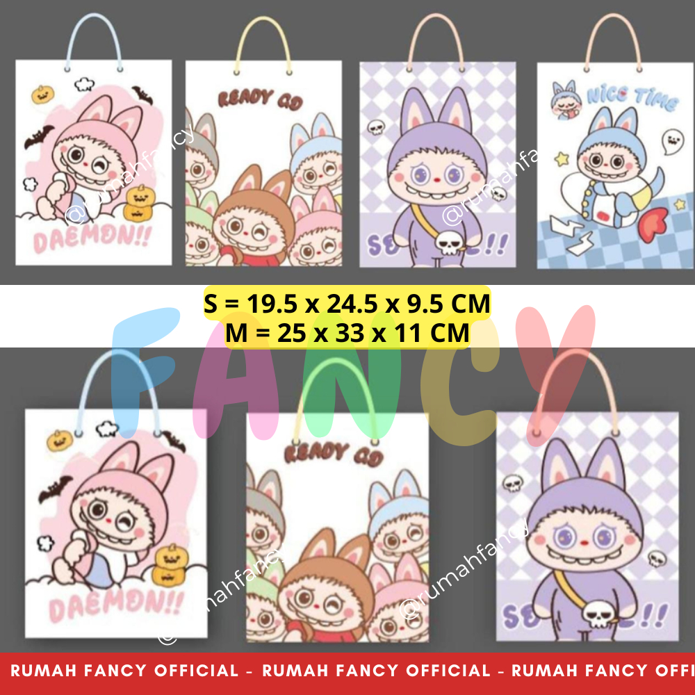 

Paper Bag Tali / Goodie Bag/Hand Bag TEBAL LABUBU Tali VERTIKAL Pegangan Atas Warna Macaron Pastel