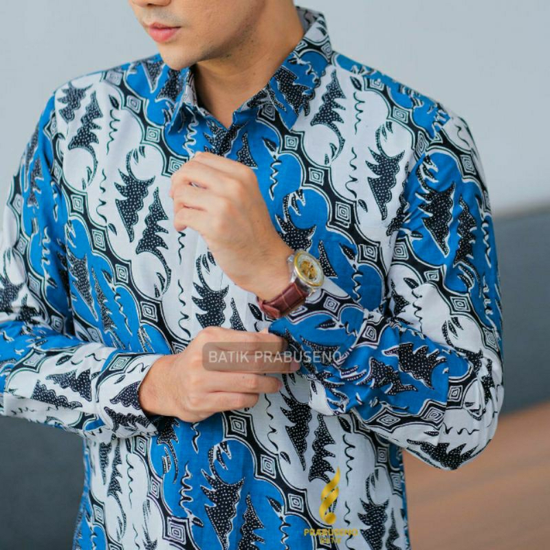 Kemeja Motif PARANG BIRU,PEKSI GURDO Atasan Batik Pria Kerja Lengan Panjang Kasual Batik Prabuseno D