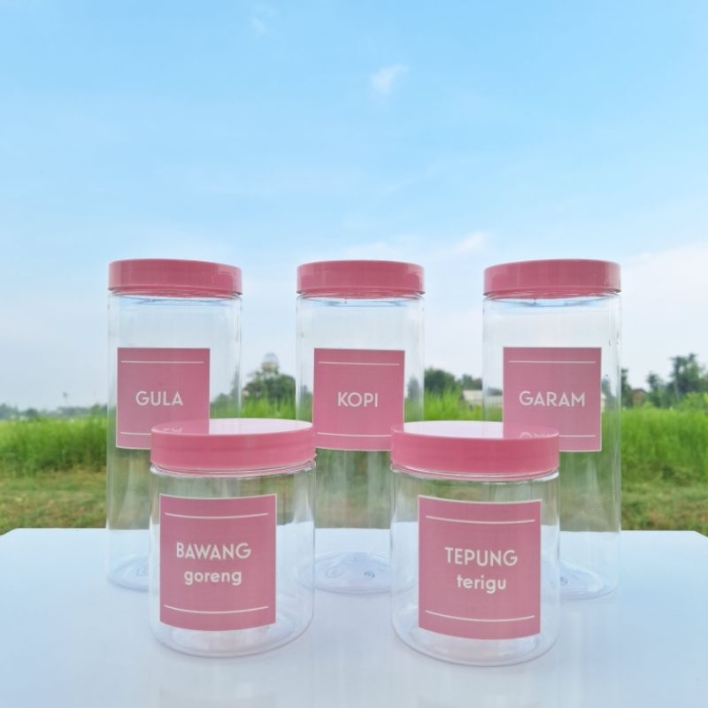 Toples Bumbu Dapur Warna Pink Pastel Bahan Plastik Gratis Label Anti Air
