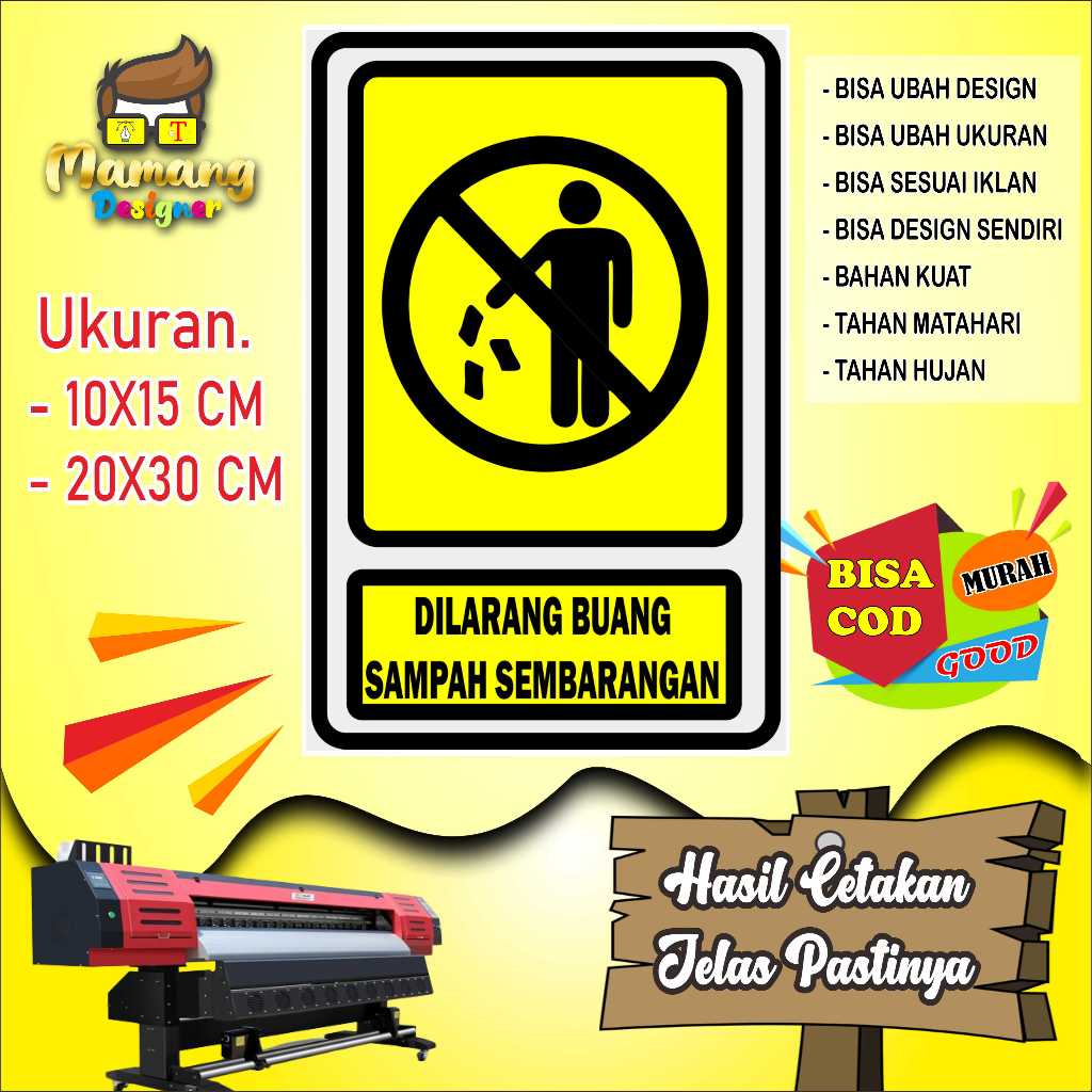 

Cetak Sticker Larangan Buang Sampah Keren Kuning