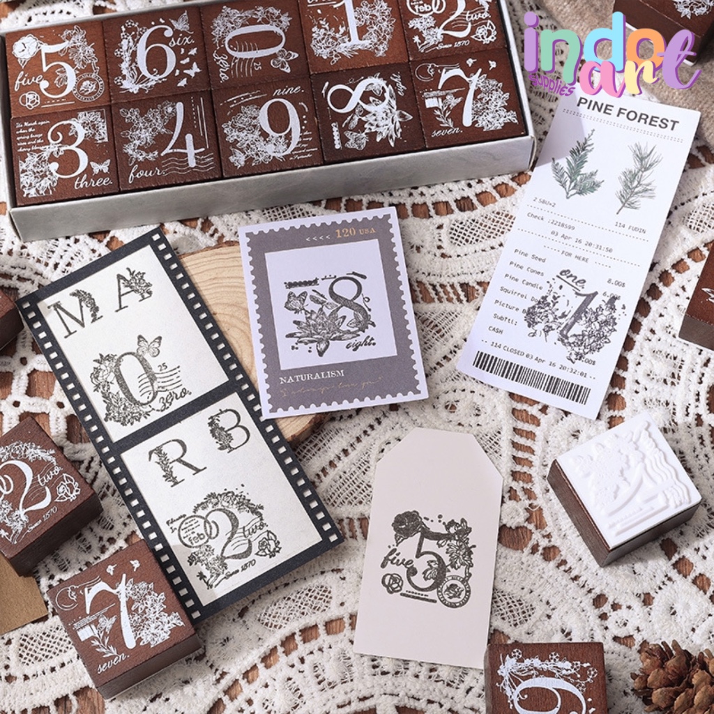 

(IAS) 27 pcs Wooden Stamp Set Floral Stempel Alphabet Flower Number Alfabet Angka