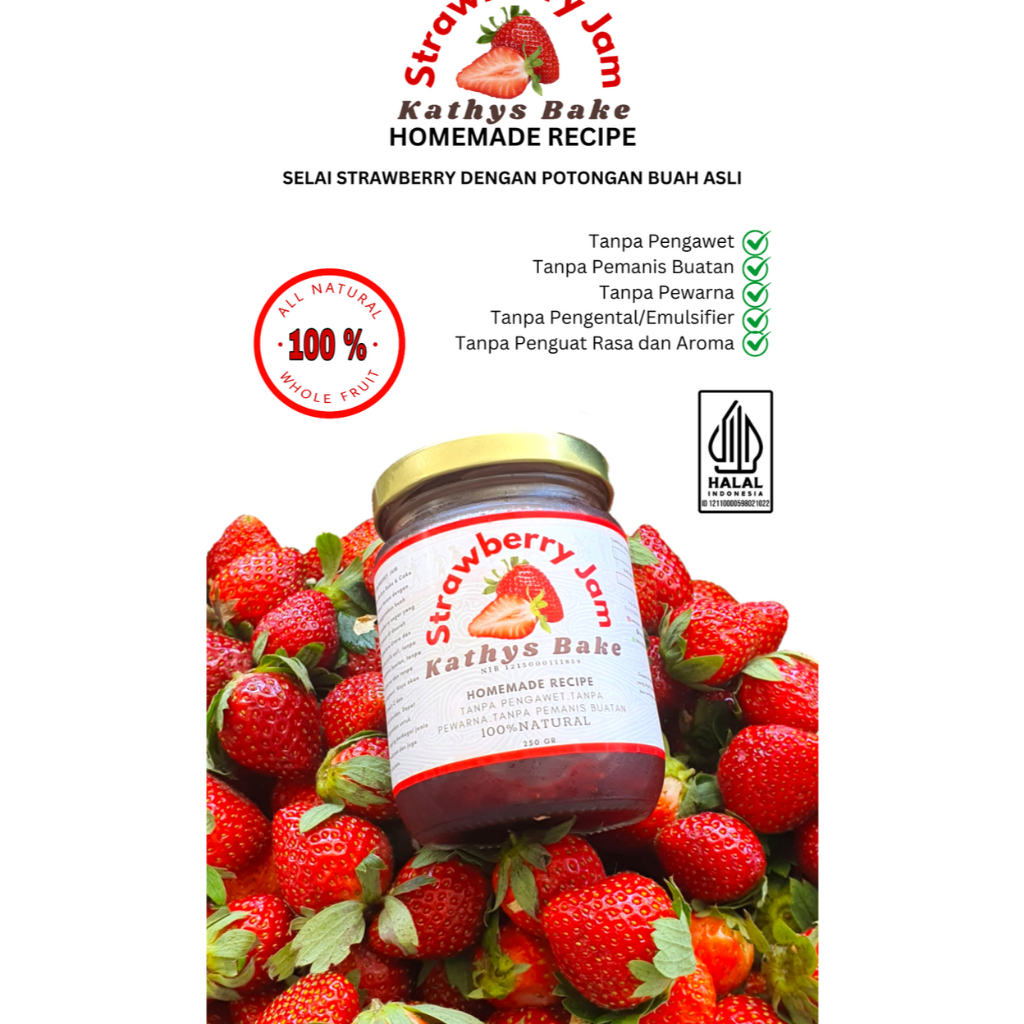 

250 g STRAWBERRY JAM HOMEMADE DGN POTONGAN BUAH STRAWBERRY #ASLI #TANPA PENGAWET PEWARNA PEMANIS BUATAN PENGENTAL PENGUAT RASA