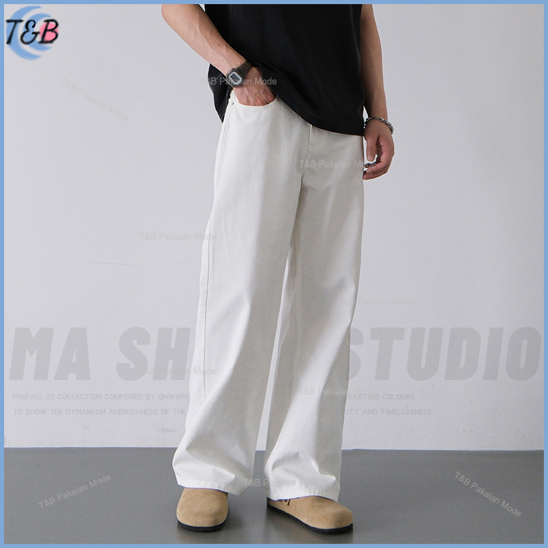 Celana jeans putih pria Celana jeans pria Baggy jeans Celana style korea pria Celana skena pria Cela