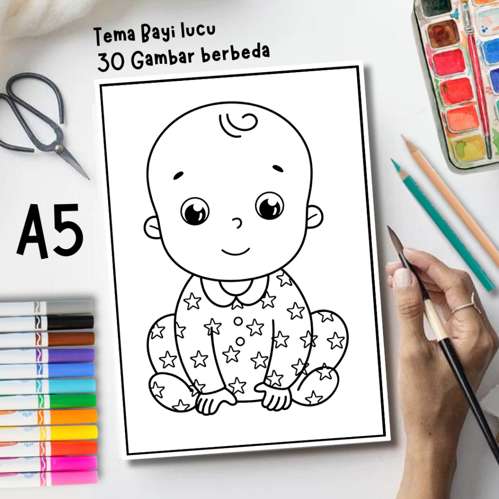 30 Gambar Kertas mewarnai anak / Coloring / Sketsa Tema Bayi lucu