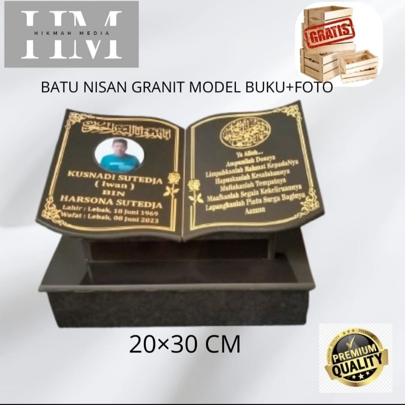 Batu nisan granit model buku+ Poto full dudukan