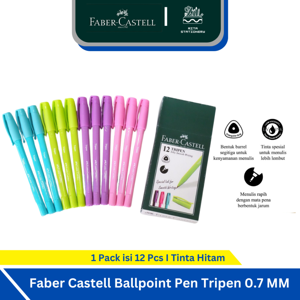 

Faber Castell Bolpen Ball Pen Pulpen Pena Tripen 0.7 Mm - Pack 12 Pcs