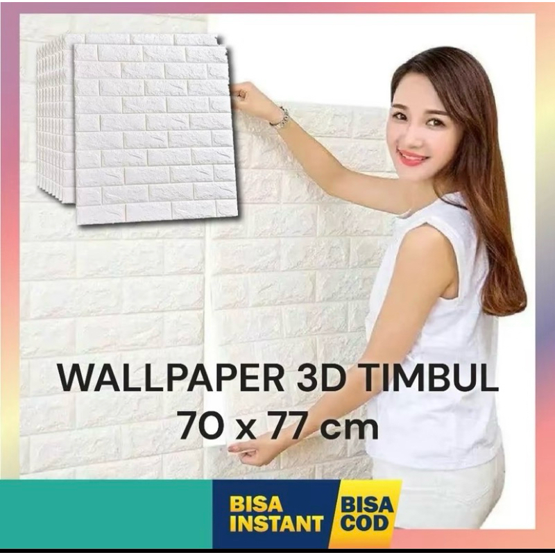 Wallfoam stiker 3D ukuran 77 cm x 70 cm tebal 3 mm/wallfoam stiker dinding motif batu bata