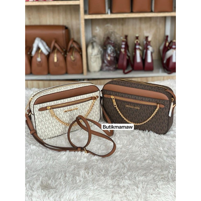 Butikmamaw - Ready Mk Jet Set Signature Large East West Zip Chain Crossbody Bag