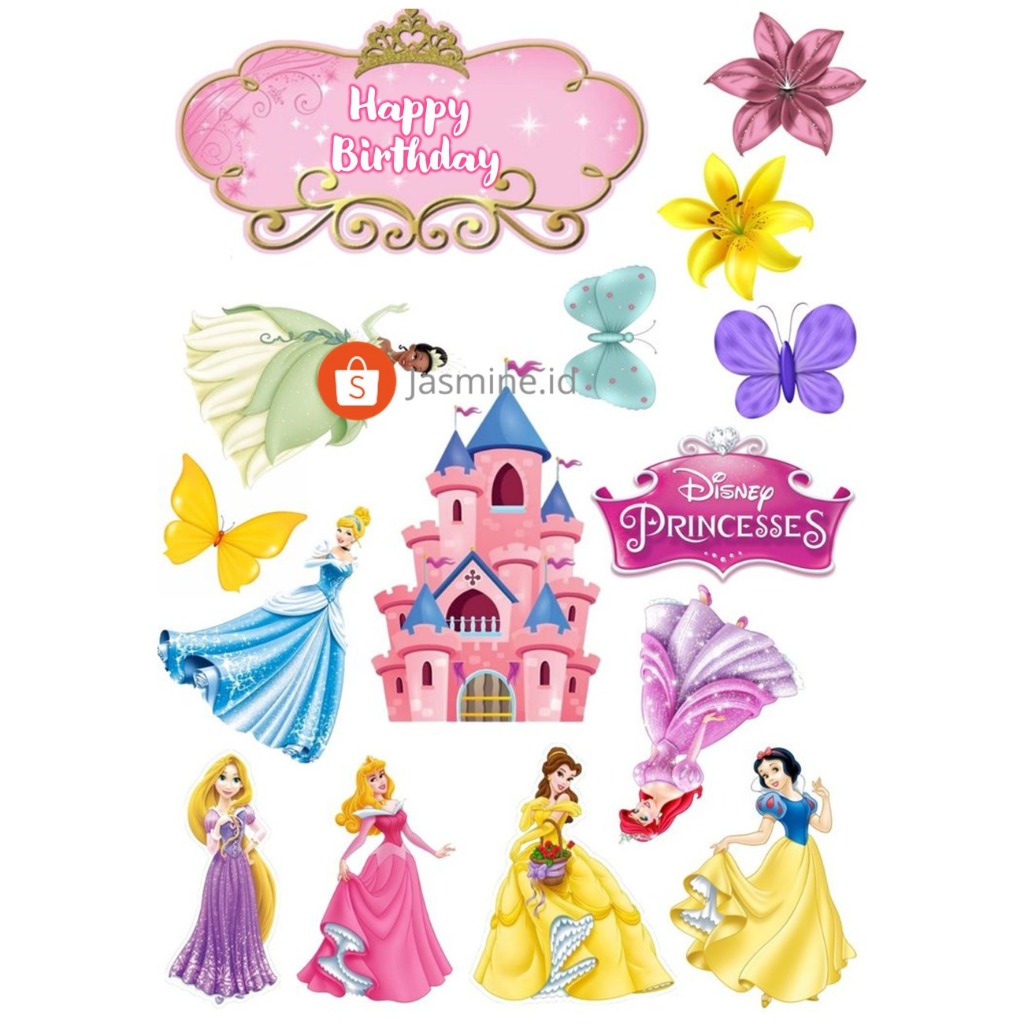 TOPPER Custom PRINCESS/Hiasan Kue ULTAH tema Princess