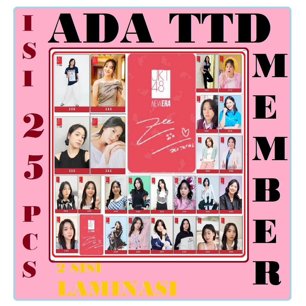 PHOTOCARD JKT48 ZEE + TTD MEMBER 100 % L0MO CARD 2 SISI LAMINASI TEBAL 310 GSM ADA 65 TEMA BARU COD