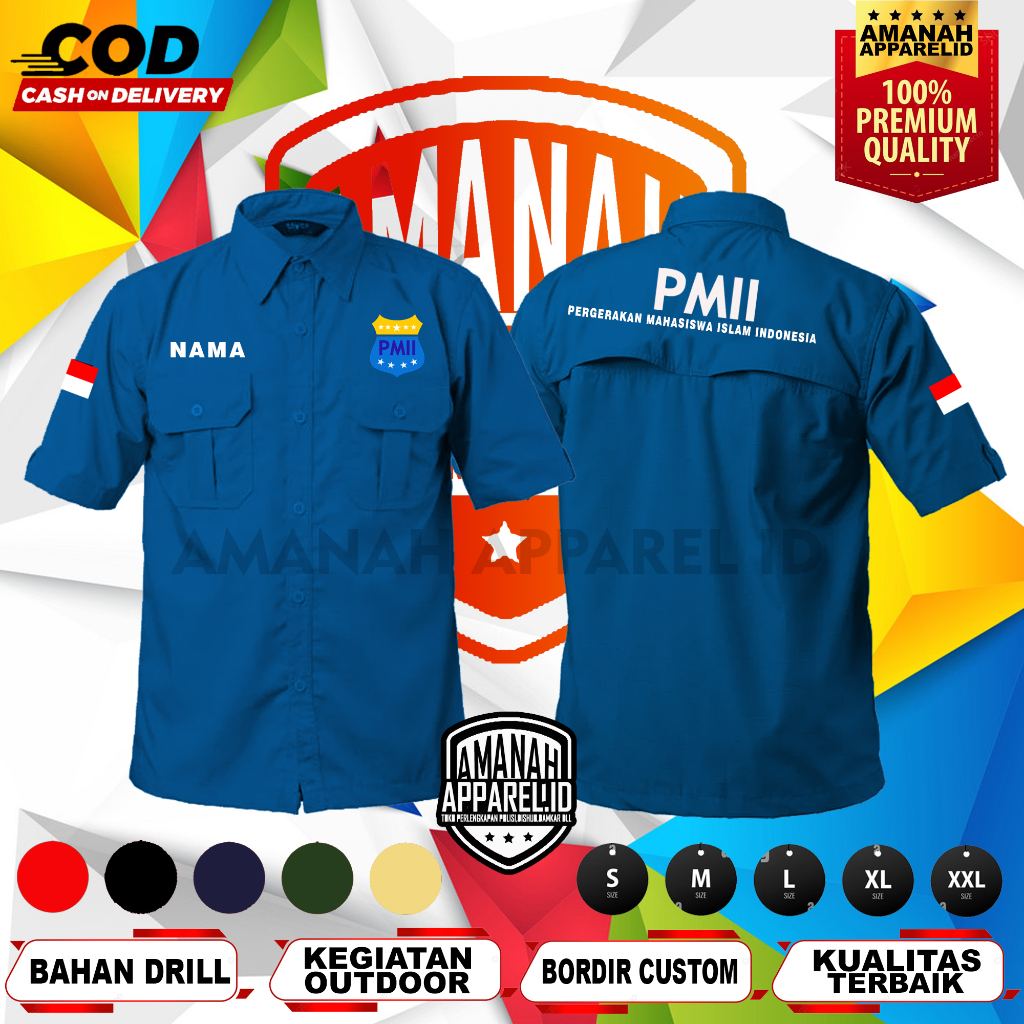 KEMEJA PENDEK PMII - KEMEJA PDH PDL PENDEK PMII - KEMEJA BORDIR CUSTOM
