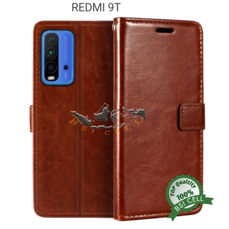 XIAOMI REDMI 9T LEATHER CASE SARUNG HP DOMPET KULIT FLIP COVER CASE